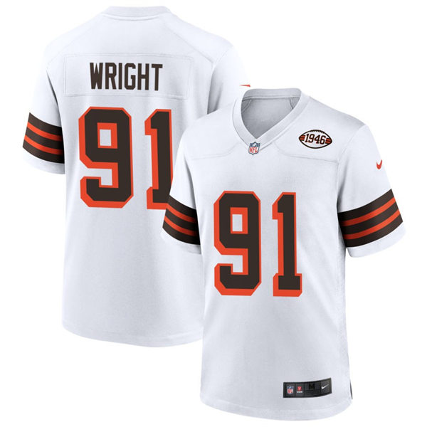 Mens Cleveland Browns #91 Alex Wright Nike White 1946 Collection 75th Anniversary Jersey 