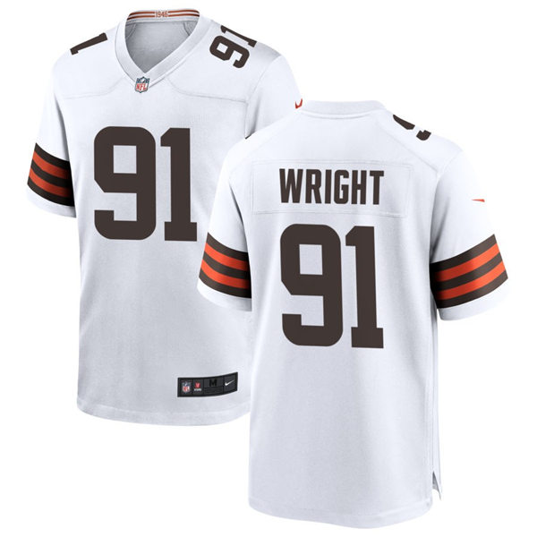  Mens Cleveland Browns #91 Alex Wright Nike White Away Vapor Limited Jersey 