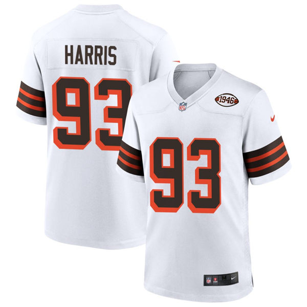  Mens Cleveland Browns #93 Shelby Harris Nike White 1946 Collection 75th Anniversary Jersey 