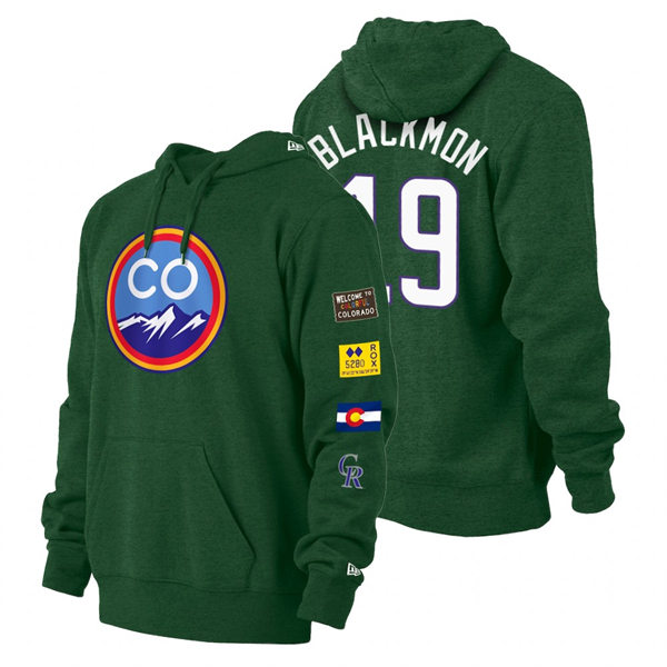  Mens Colorado Rockies #19 Charlie Blackmon Green 2022 City Connect Pullover Hoodie 