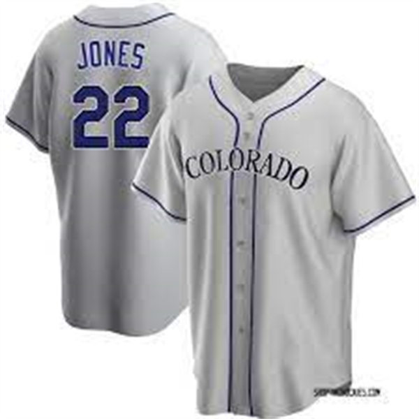  Mens Colorado Rockies #22 Nolan Jones Nike Grey Road Limited Jersey 
