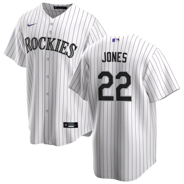  Mens Colorado Rockies #22 Nolan Jones Nike Home White Pinstripe Limited Jersey 