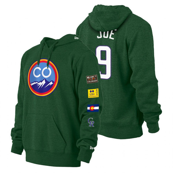  Mens Colorado Rockies #9 Connor Joe Green 2022 City Connect Pullover Hoodie 