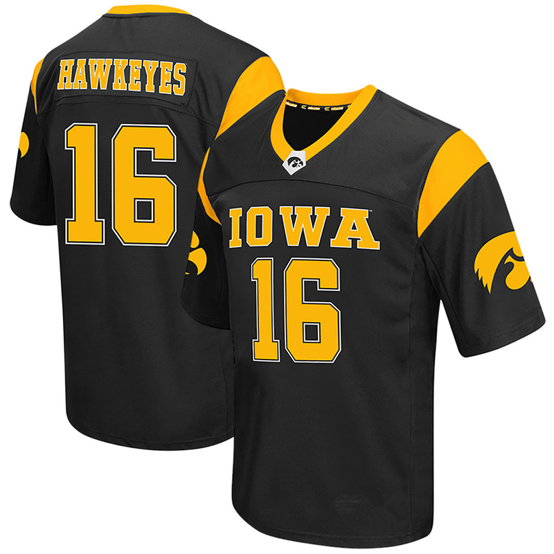  Mens Custom Colosseum Iowa Hawkeyes Black Big & Tall Football Jersey 