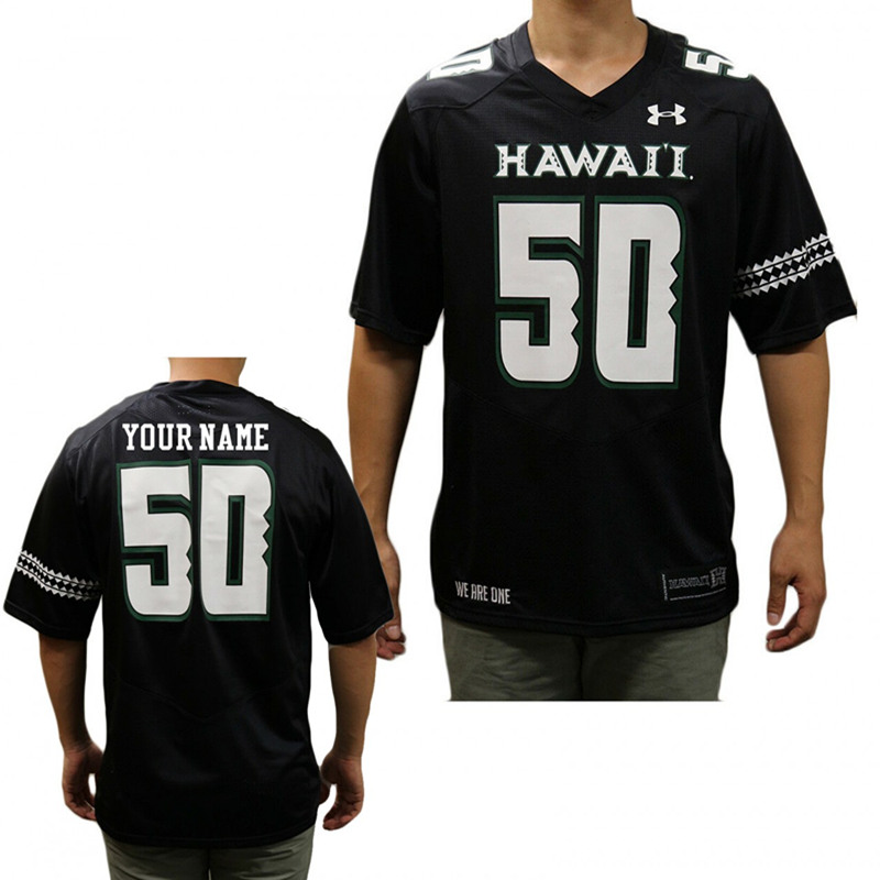  Mens Custom Hawaii Rainbow Warriors Custom Adrian Klemm Jesse Sapolu Dino Babers Jahlani Tavai John Ursua Under Armour Black Football Jersey 