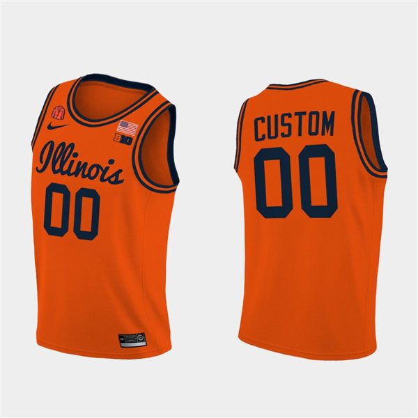  Mens Custom Illinois Fighting Illini 2020-21 Orange Navy Nike NCAA College Basketball Jersey 