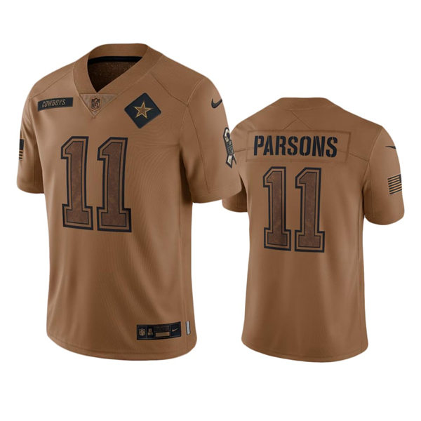  Mens Dallas Cowboys #11 Micah Parsons Brown 2023 Salute To Service Limited Jersey 