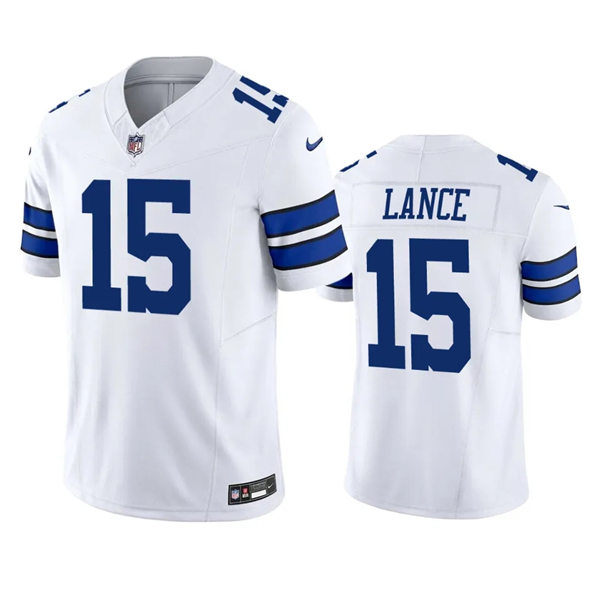  Mens Dallas Cowboys #15 Trey Lance Nike 2023 White Vapor F.U.S.E. Limited Jersey 