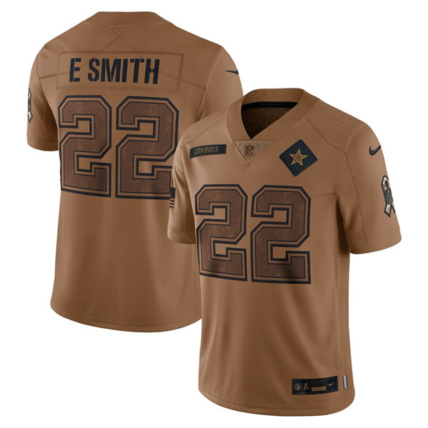  Mens Dallas Cowboys #22 Emmitt Smith Brown 2023 Salute To Service Limited Jersey 