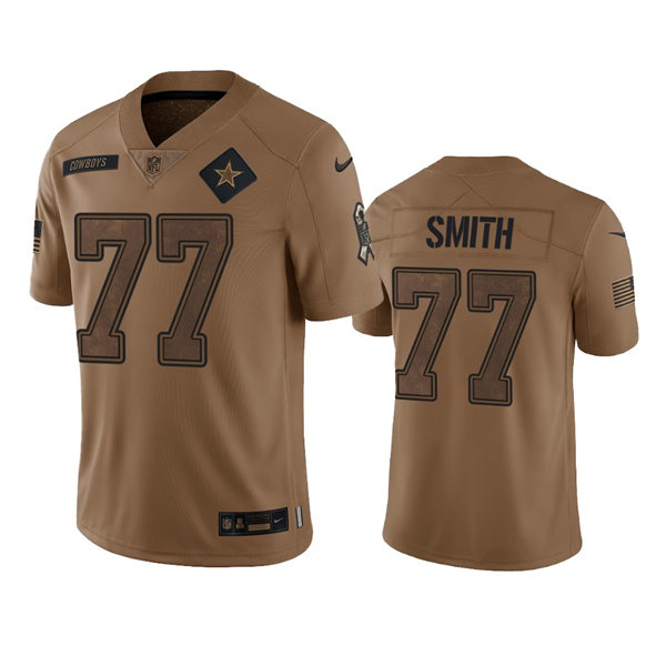  Mens Dallas Cowboys #77 Tyron Smith Brown 2023 Salute To Service Limited Jersey 
