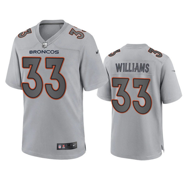  Mens Denver Broncos #33 Javonte Williams Gray Atmosphere Fashion Game Jersey 