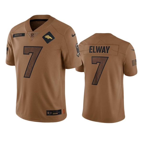  Mens Denver Broncos #7 John Elway Brown 2023 Salute To Service Limited Jersey 