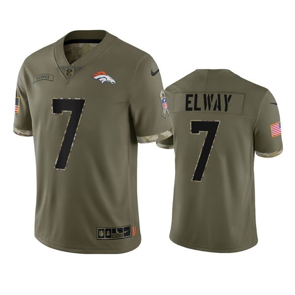  Mens Denver Broncos #7 John Elway Olive 2022 Salute To Service Limited Jersey 