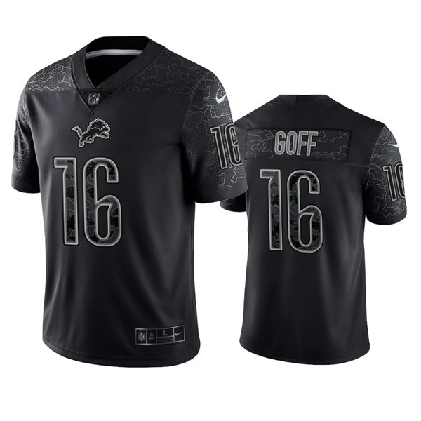  Mens Detroit Lions #16 Jared Goff Black Reflective Limited Jersey 