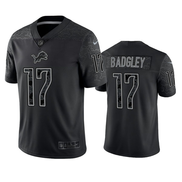  Mens Detroit Lions #17 Michael Badgley Black Reflective Limited Jersey 