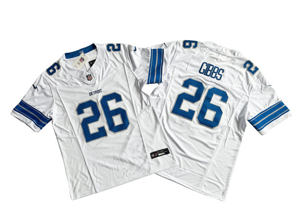  Mens Detroit Lions #26 Jahmyr Gibbs  Nike 2024 White Vapor F.U.S.E. Limited Jersey 