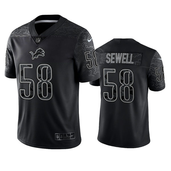  Mens Detroit Lions #58 Penei Sewell Black Reflective Limited Jersey 