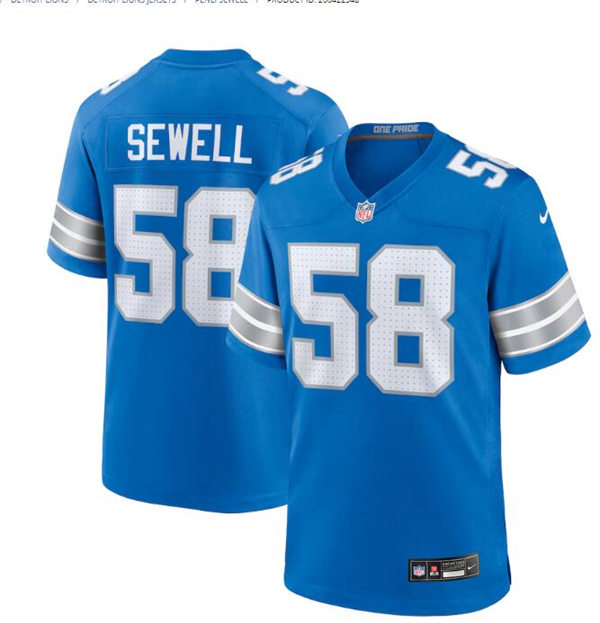  Mens Detroit Lions #58 Penei Sewell Nike 2024 Blue Vapor F.U.S.E. Limited Jersey 