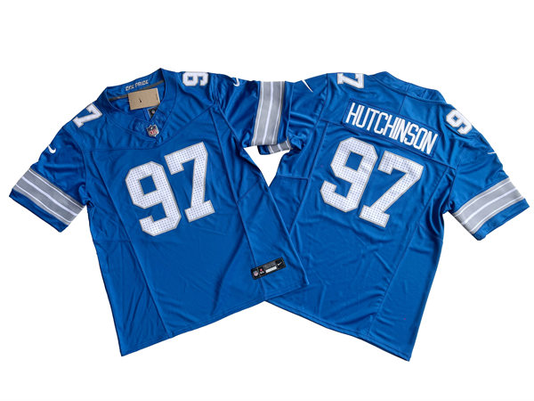  Mens Detroit Lions #97 Aidan Hutchinson Nike 2024 Blue Vapor F.U.S.E. Limited Jersey 
