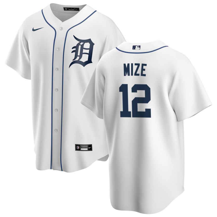  Mens Detroit Tigers #12 Casey Mize Nike Home White CoolBase Jersey 