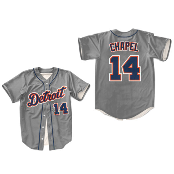  Mens Detroit Tigers #14 Billy Chapel For Love of the Game Film baseball Jersey Grey 
