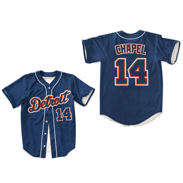  Mens Detroit Tigers #14 Billy Chapel For Love of the Game Film baseball Jersey Navy 