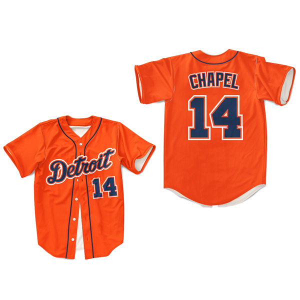  Mens Detroit Tigers #14 Billy Chapel For Love of the Game Film baseball Jersey Orange 