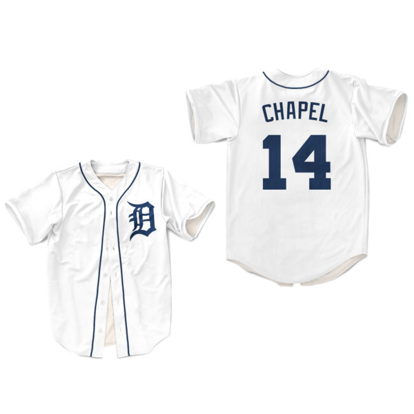  Mens Detroit Tigers #14 Billy Chapel For Love of the Game Film baseball Jersey White 