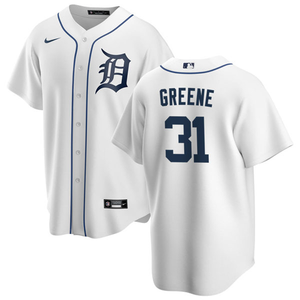  Mens Detroit Tigers #31 Riley Greene Nike Home White CoolBase Jersey 