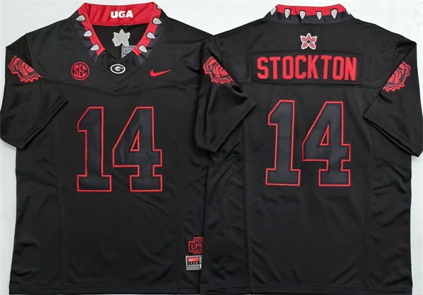 Mens Georgia Bulldogs #14 Gunner Stockto Nike Blackout Football Limitd Jersey 