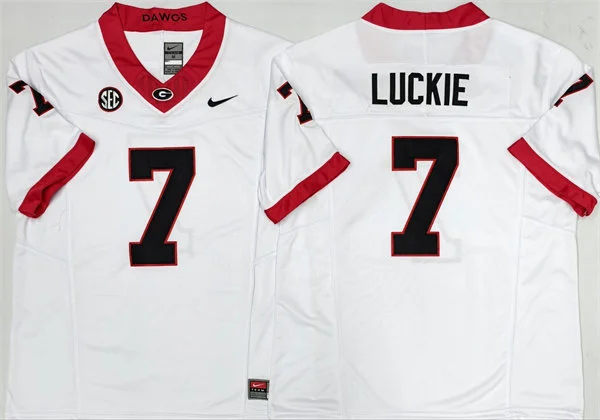  Mens Georgia Bulldogs #7 Lawson Luckie White Football Game Jersey 