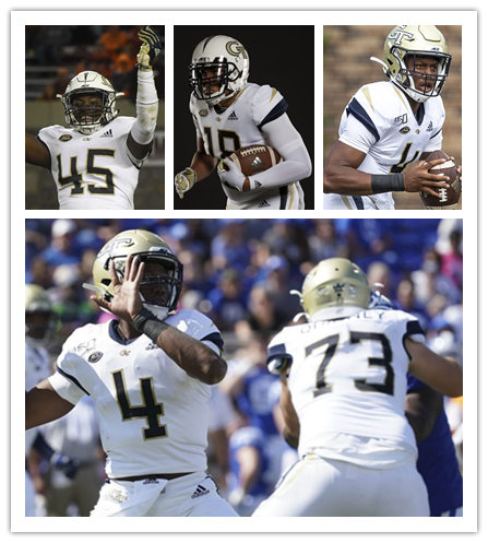  Mens Georgia Tech Yellow Jackets Custom Calvin Johnson Joe Hamilton Demaryius Thomas James Graham White Navy Adidas Football Jersey 