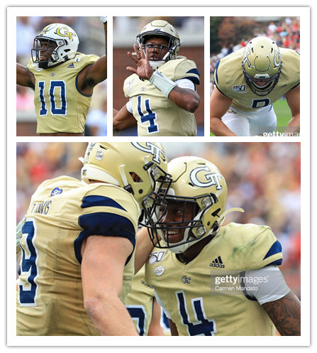  Mens Georgia Tech Yellow Jackets Custom Pat Swilling Billy Shaw DARREN WALLER Tyson Meiguez Everett Strupper Eddie Prokop Yellow Adidas Football Jersey 