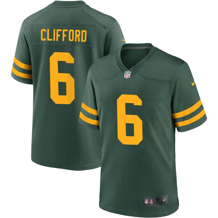  Mens Green Bay Packers #6 Sean Clifford Nike 2021 Green Alternate Retro 1950s Throwback Jersey 