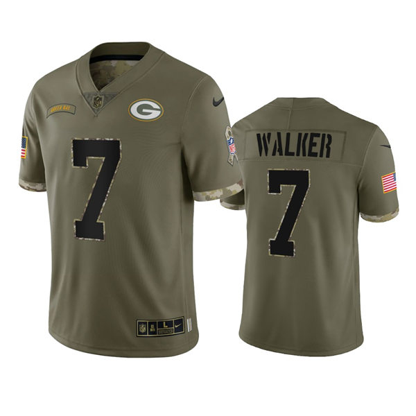  Mens Green Bay Packers #7 Quay Walker Olive 2022 Salute To Service Jersey 