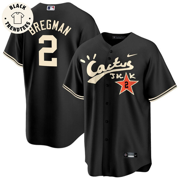  Mens Houston Astros #2 Alex Bregman Cactus Jack Records Baseball Jersey Black 