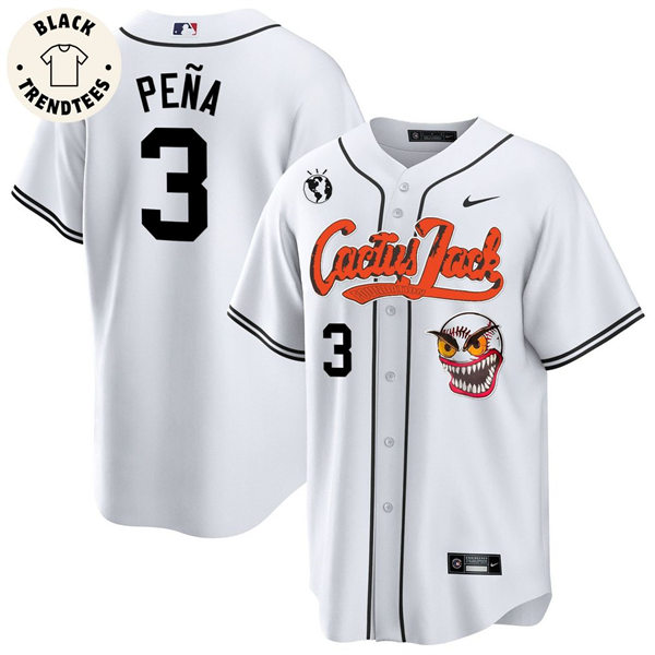  Mens Houston Astros #3 Jeremy Pena Cactus Jack Records Baseball Jersey White 