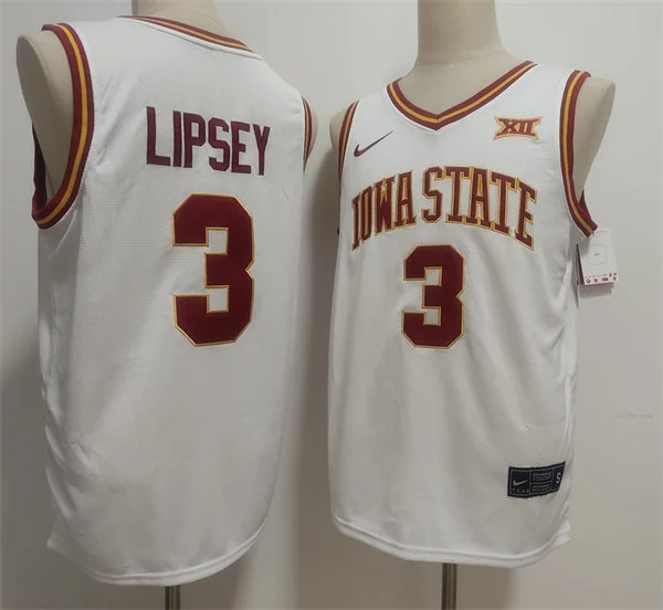  Mens Iowa State Cyclones #3 Tamin Lipsey White Iowa State Basketball Game Jersey 
