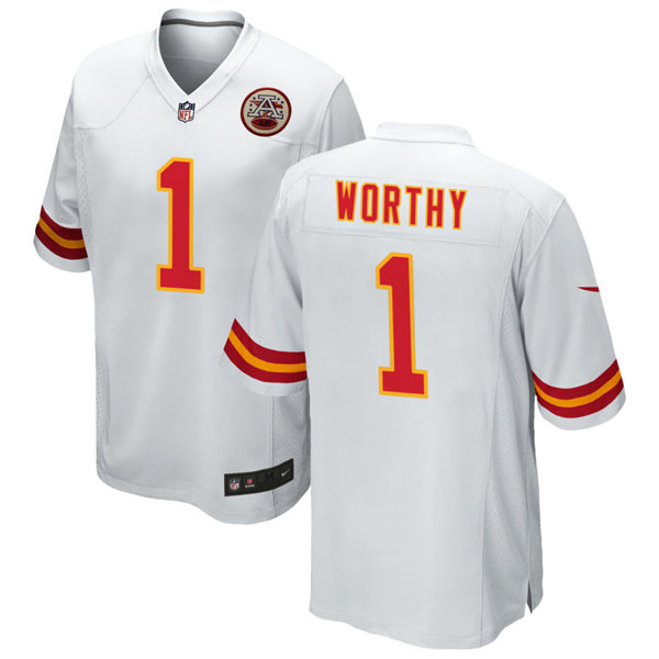  Mens Kansas City Chiefs #1 Xavier Worthy Nike White Vapor Untouchable Limited Jersey 