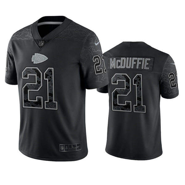  Mens Kansas City Chiefs #21 Trent McDuffie Black Reflective Limited Jersey 