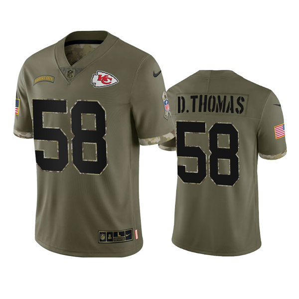  Mens Kansas City Chiefs #58 Derrick Thomas Nike 2022 Salute To Service Limited Jersey - Olive 