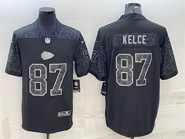  Mens Kansas City Chiefs #87 Travis Kelce Black Reflective Limited Jersey 
