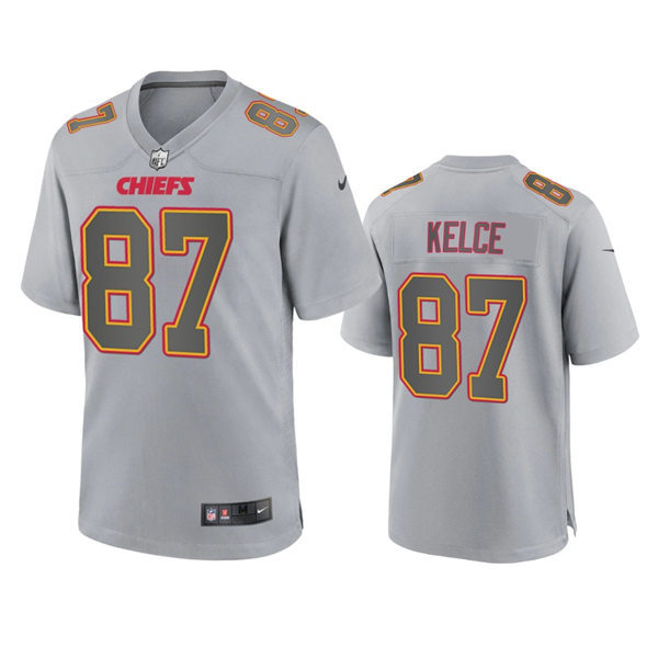  Mens Kansas City Chiefs #87 Travis Kelce Gray Atmosphere Fashion Game Jersey 