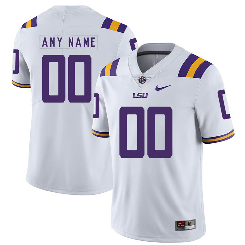  Mens LSU Tigers Custom Nike White Football Game Jersey 