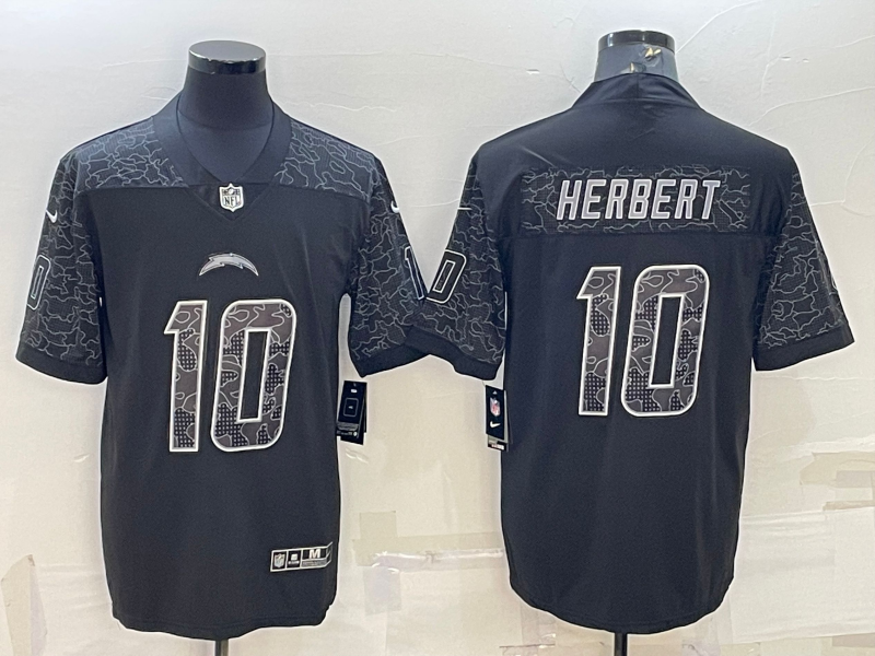  Mens Los Angeles Chargers #10 Justin Herbert Black Reflective Limited Jersey 