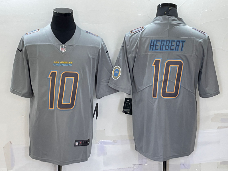  Mens Los Angeles Chargers #10 Justin Herbert Gray Atmosphere Fashion Game Jersey 