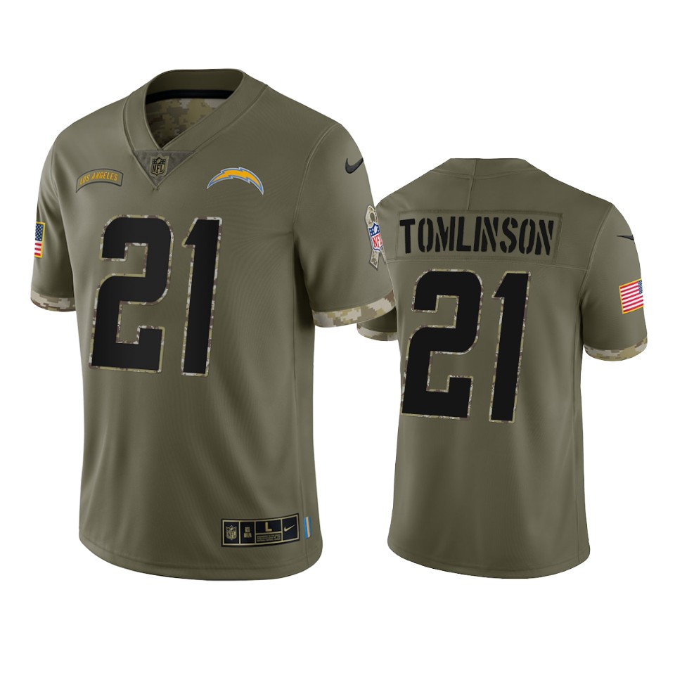  Mens Los Angeles Chargers #21 LaDainian Tomlinson Olive 2022 Salute To Service Jersey 