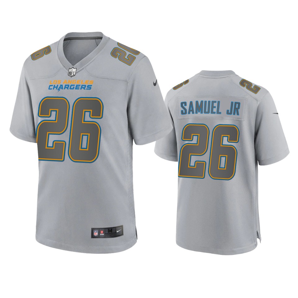  Mens Los Angeles Chargers #26 Asante Samuel Jr. Gray Atmosphere Fashion Game Jersey 