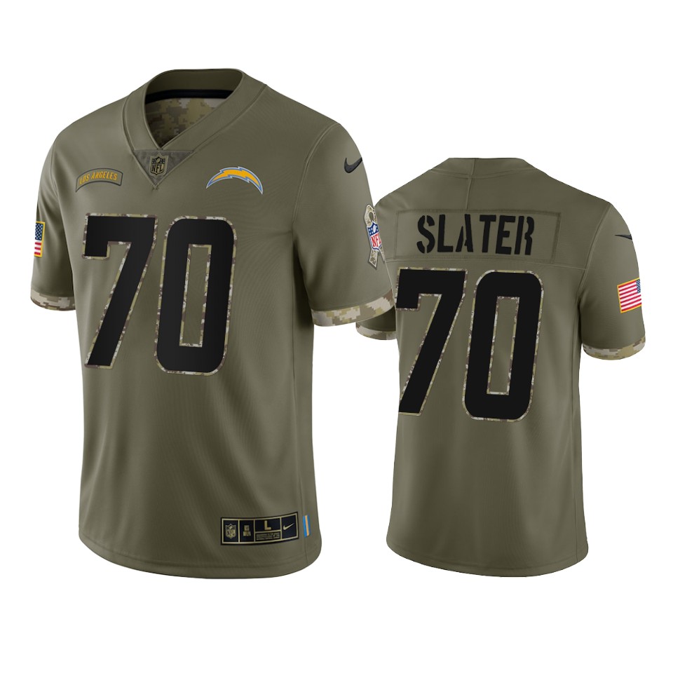  Mens Los Angeles Chargers #70 Rashawn Slater Olive 2022 Salute To Service Jersey 