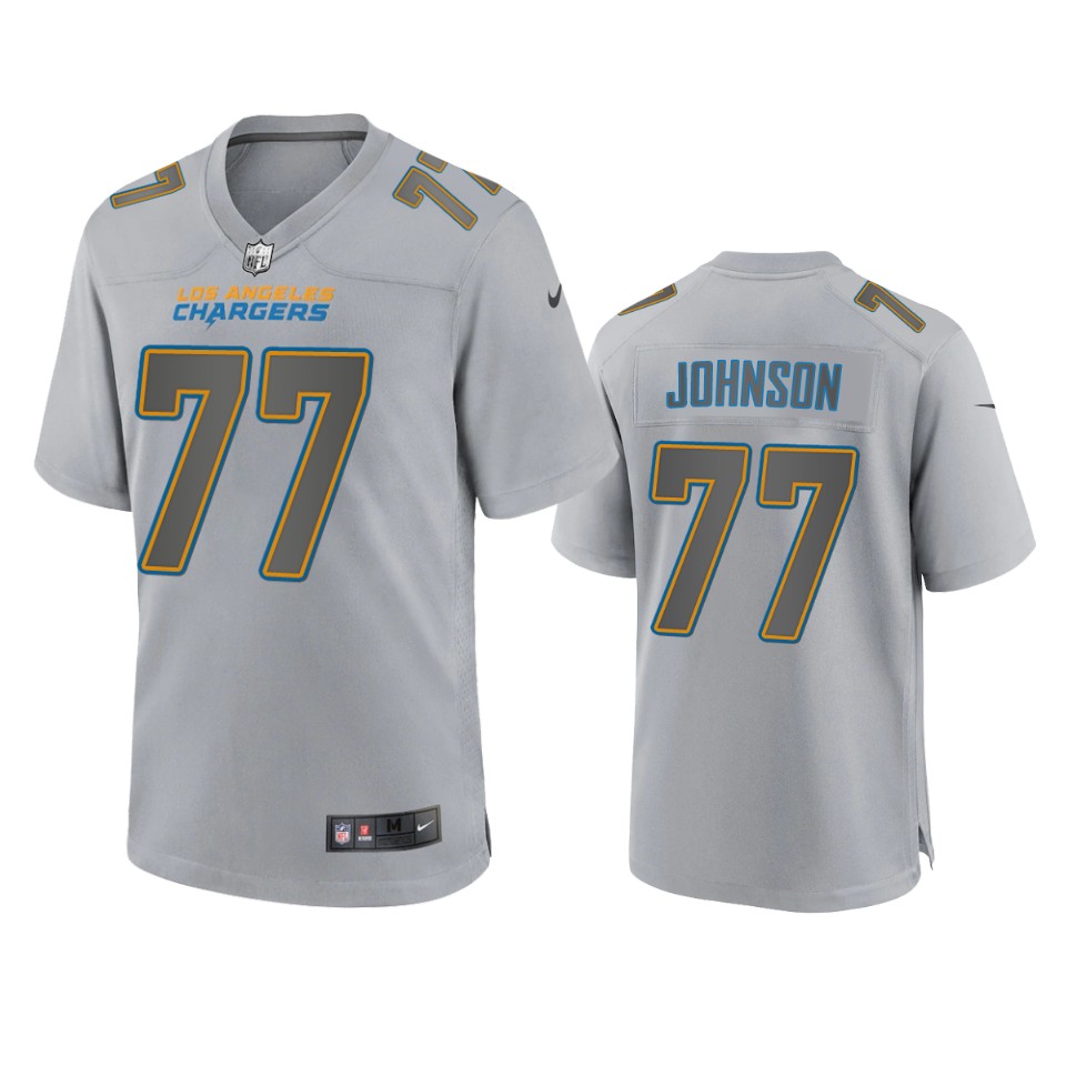  Mens Los Angeles Chargers #77 Zion Johnson Gray Atmosphere Fashion Game Jersey 